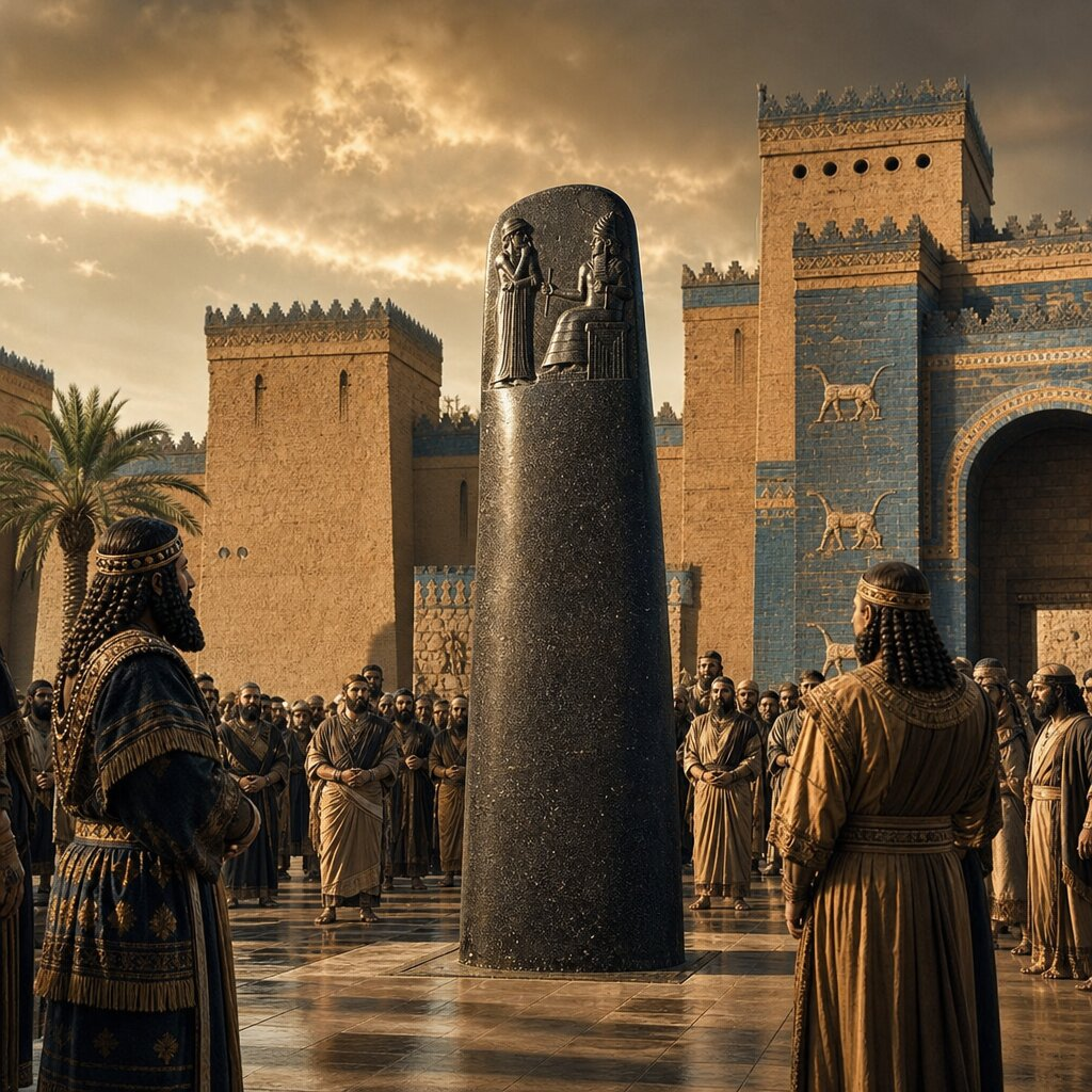 Illustration historique : Unification par Hammurabi et Stèle du Code de Babylone