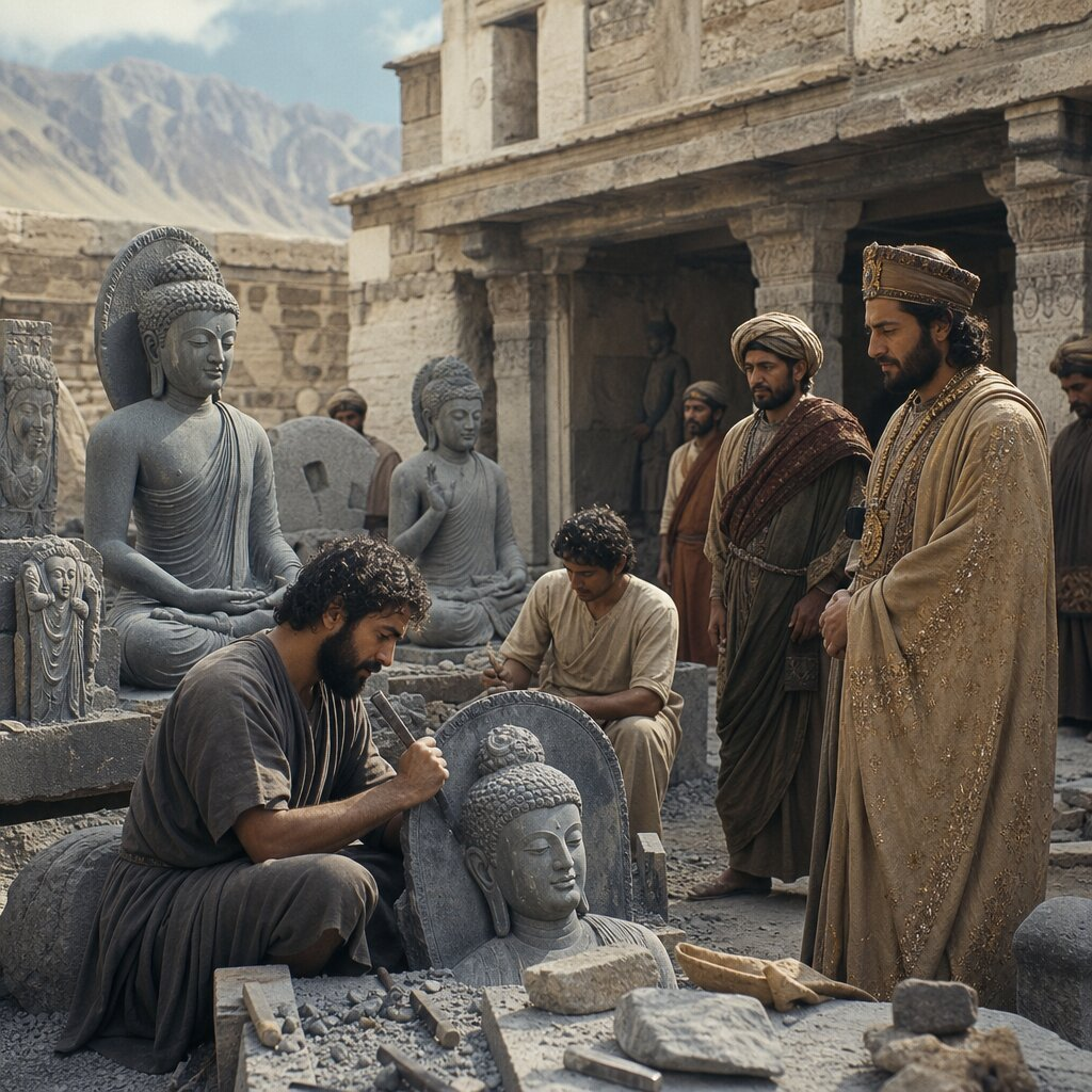 Illustration historique : Apogée de l'Empire Kushan sous Kanishka et art du Gandhara