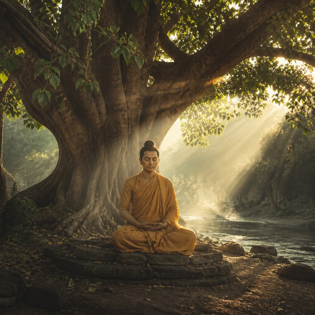 Illustration historique : Éveil de Siddhartha Gautama et fondation du Bouddhisme