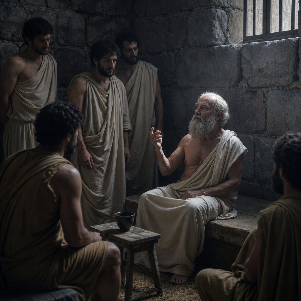 Illustration historique : Procès et exécution de Socrate à Athènes