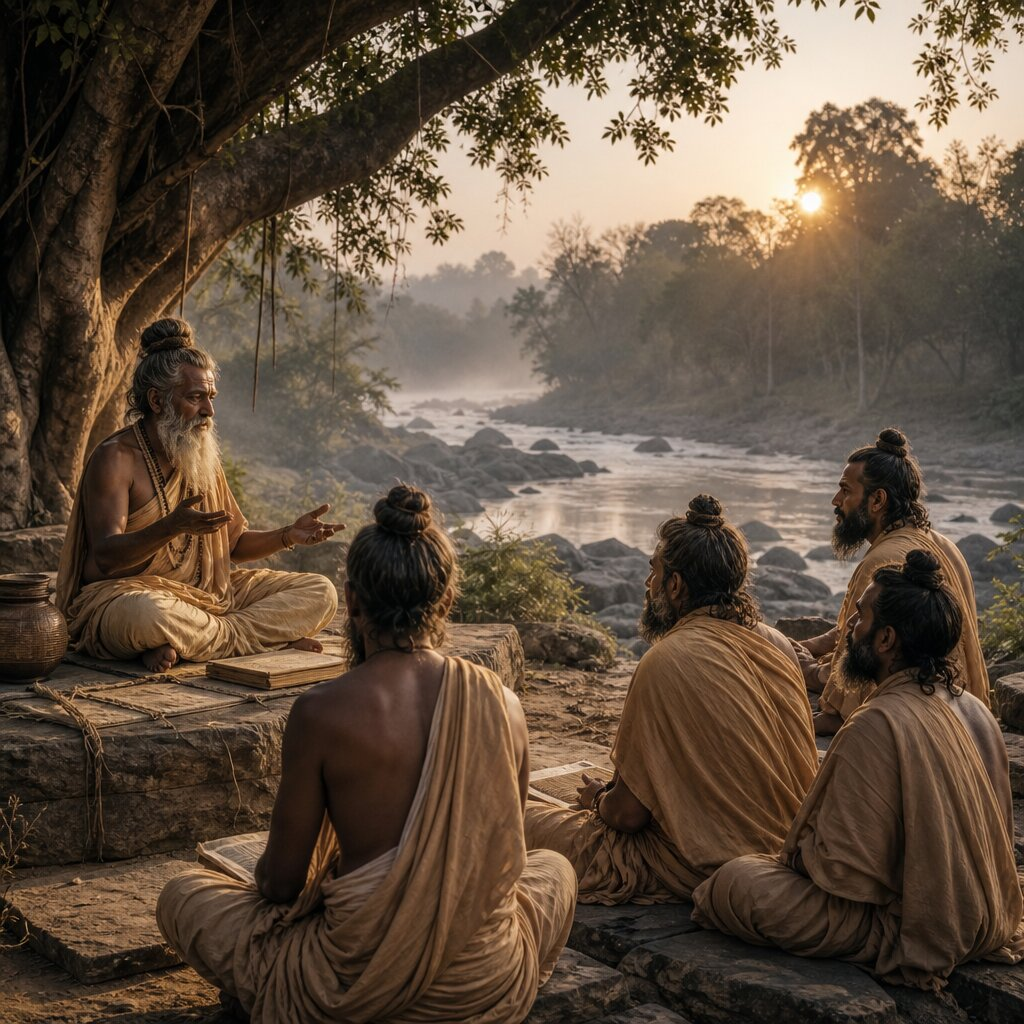 Illustration historique : Rédaction des premières Upanishads et théorie du Karma et Brahman