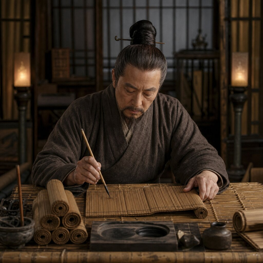 Illustration historique : Sima Qian achève la rédaction des *Shiji* (Mémoires historiques)